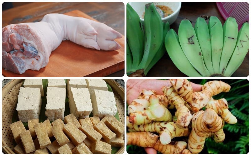 Nguyên liệu làm món chân giò om chuối đậu