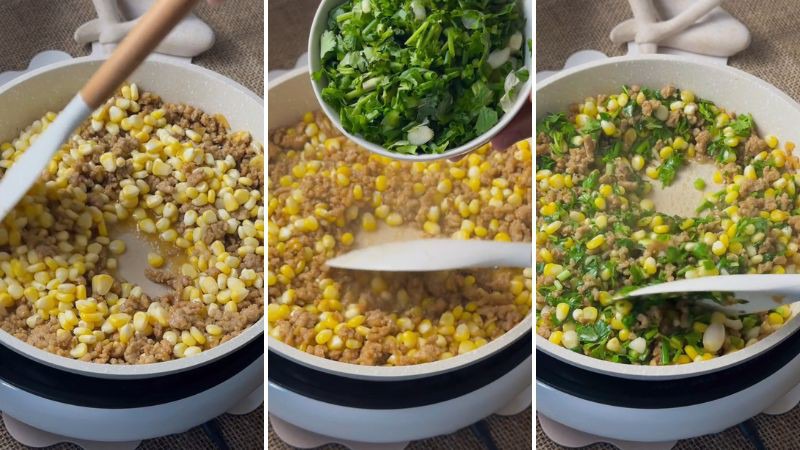  Xào thịt bằm với bắp